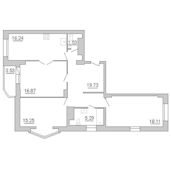 Трехкомнатная квартира в : площадь 95.47 м2 , этаж: 6 – купить в Санкт-Петербурге